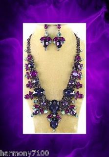 Dragnificent AB Purple Crystal Necklace Earring Set Bridal Drag Queen