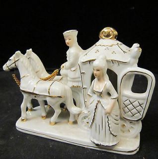Vintage Porcelain Horse carriage Victorian couple lady man Figurine