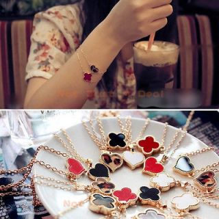 Cute Love Heart Clover Alloy Enamel Bracelet Link Bangle Gift Charm