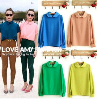 Celebrity Style Vintage Inspired Top Peter Pan Collar Silky Shirt