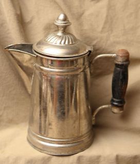 Antique Vintage Nickel Wood Copper Base Kitchenware Tea Kettle Pot