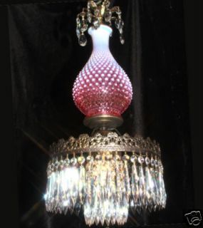 SWAG plugin Cranberry art Glass Crystal Lamp Chandelier Vintage