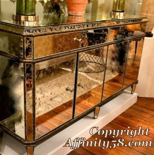 Currey & Co Antique Mirrored Sideboard Cabinet 4 Door/2 Drawer Buffet
