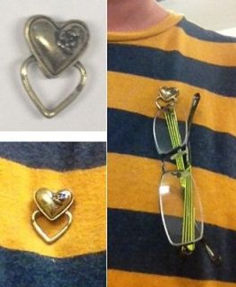 Heart Shaped Magnetic Eyeglass Holder Clip  Antique Style Brass