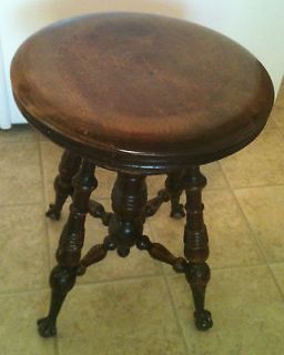 Vintage Piano Stool with Glass Ball Claw Feet from Canada
