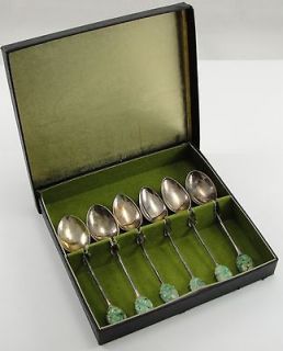 Antique Handmade Silver Jade Handle Spoon Set Original Box Wing Nam