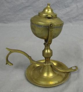 ANTIQUE BRASS SMALL WHALE OIL LAMP ON GIMBLE~c.1800 or Earlier?