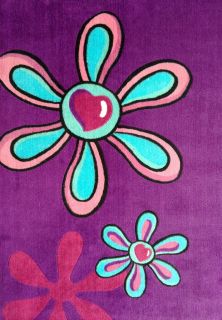 Hand Tufted Purple Flower Art Wool Rug (4 x 4)   1