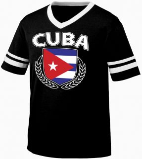 Cuba Coat Of Arms Mens V neck Ringer T shirt Olympic Games Cuban