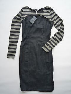 Armani Jeans Denim & Stripe Dress T Shirt RRP £151   Q5A10 UK 6/8/10