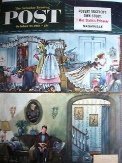 Evening Post Cover Art Humor Girl Bedroom Canopy Bed Living Room
