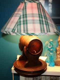 WOOD TABLE LAMP BAR LAMP WINE BARREL COPPER TRIM solid wood art