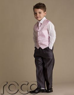 Boys grey and pink wedding suit 5pc prom suit pinstripe cravat