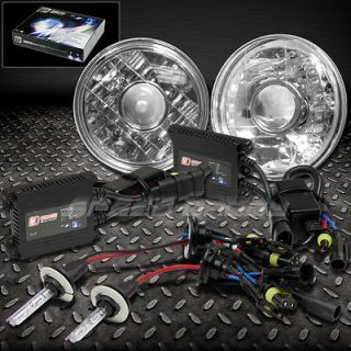 H6017 CLEAR ROUND PROJECTOR HEADLIGHTS+H4 10000K DEEP BLUE HID+THIN