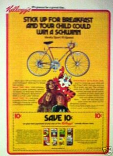 1980 Schwinn Bicycle,Bike Tony Tiger Kelloggs Cereal Promo Trade Print