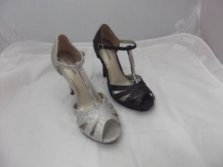 Ladies Shoes Georgeous Clarice Glitz Black or Silver Sparkly Platform