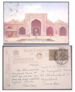 1936 PC Tuck Lahore Wazir Khans Mosque Inner Part Calcutta Postmark