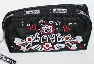 New LeSportsac Love Rock Boxed Rectangular Cosmetic Makeup Bag Case