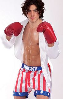 Rocky Balboa Boxing 80s Fancy Dress Costume Gown, Gloves & Shorts
