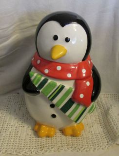 COOKIE JAR BISCOTTI COLLECTIBLE HAND PAINTED HOLIDAY PENGUIN EXC
