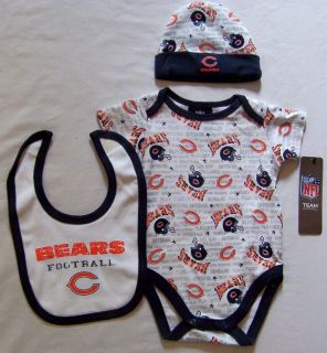 Chicago Bears Baby Infant Creeper Bib Cap Playsuit Bodysuit NWT 0/3M