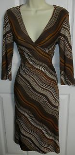 BCBG MAX AZRIA Womans Brown Ivory Striped Faux Wrap Office Dress