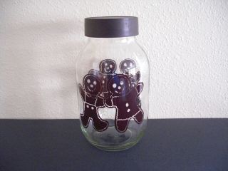 Vintage Carlton Glass 3L Cookie Jar ~ Brown Gingerbread Men & Plastic