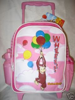 Curious George rolling backpack mid size School Bag pink on wheels