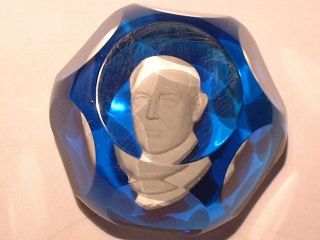 Baccarat Cameo Paperweight of Woodrow Wilson Artist Signed A Renard