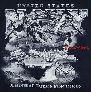 US Navy T Shirt Aircraft Carrier F 16 Global Force Kicking Ass BABA