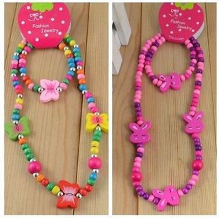 Lot 5 Sets Wooden Bead Cute Kid Child Necklace Bracelet Jewelry Set