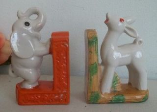 1950s made in Japan ceramic elephant & deer small childs bookends