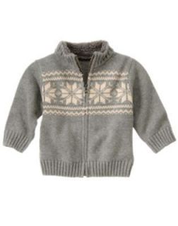 Gymboree Boy Ski Cabin Gray Knit Fair Isle Full Zip Sweater 3 6 9 12