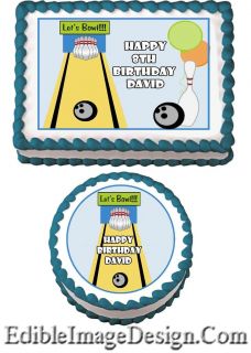 LETS BOWL BOWLING Edible Birthday Cake Party Image Cupcake Topper