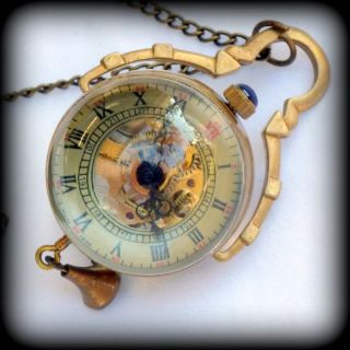 pocket watch Antique design Alice in Wonderland necklace Glass Ball