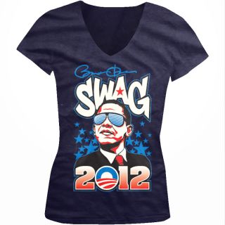 Barack Obama SWAG 2012 America President Juniors Girls V Neck Shirt