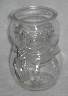 Skippy Snowman Peanut Butter Figural Glass Jar Libbey Vintage Barn