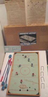 Old Toy Magnetic Miniature Hockey Game w/ Box + Celluloid Players