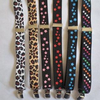 BOYs GIRLs KIDs Clip on Color STAR Yellow Leopard Elastic Suspenders 2