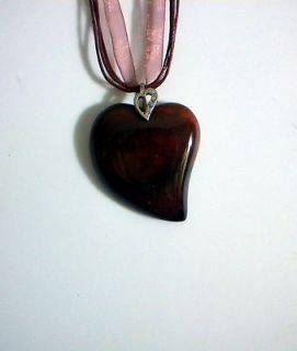 Heart 5   Georgeous Maroon Red Agate Heart Necklace Crystal Heart Bail