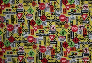 Construction Signs Car Truck Teen Driver Yellow Curtain Valance