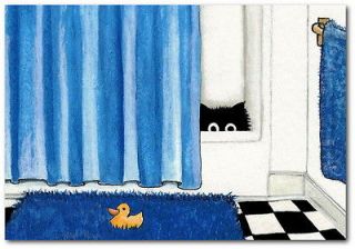 Black Cat Hiding Peeking Bathroom Tub Rubber Duck FuN ArT by BiHrLe