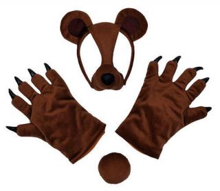 Size Fancy Dress Costume Instant Disguise Mask Tail Paws Set Kit Bear