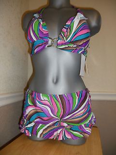 Save 60% NWT Becca SeXY metal Designs Rainbow Ruffled Bikini Swim Suit