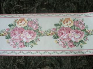 903 Glenna Jean Bathroom Wallpaper Border Flowers Pink Beige Tan