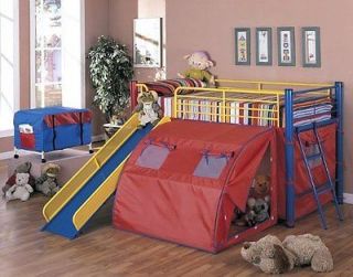 Coaster Bunk Bed with Slide and Tent Multicolor Bunk Bed Bunkbeds Beds