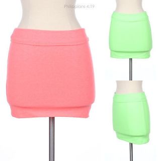 Sexy Solid Plain Fold Over Waistband Mini Skirt Cotton Stretch Spandex