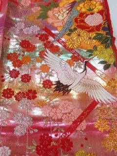 Japanese Kimono UCHIKAKE FABRIC Sakura Crane Peony ot8