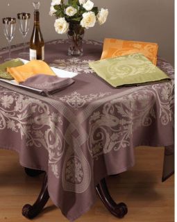 LYON JACQUARD SCROLL 72 SQUARE TABLECLOTH   HEATHER GRAY or GREEN
