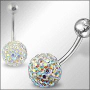 Sparkly 9mm Ball AB Crystal 14g 316L Surgical Steel Banana Belly Ring